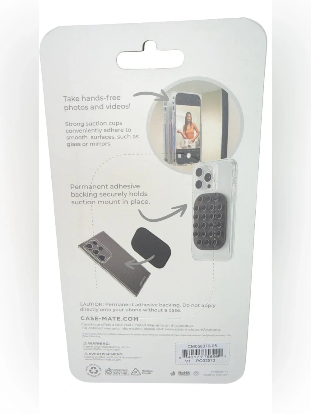 Case Mate Suction Phone Mount Permanent Adhesive Backing New In Pack White/Cream